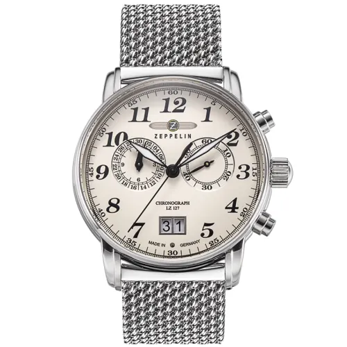 ZEPPELIN Quartz glowing speedometer, men's watch, dial, watch strap stainless steel, quartz mechanism, 40