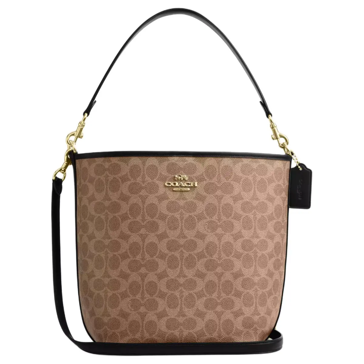 COACH City Bucket Signature Coated Canvas Bucket Bag, Crossbody Handbag, Shoulder Bag Large Women's Tan & Black