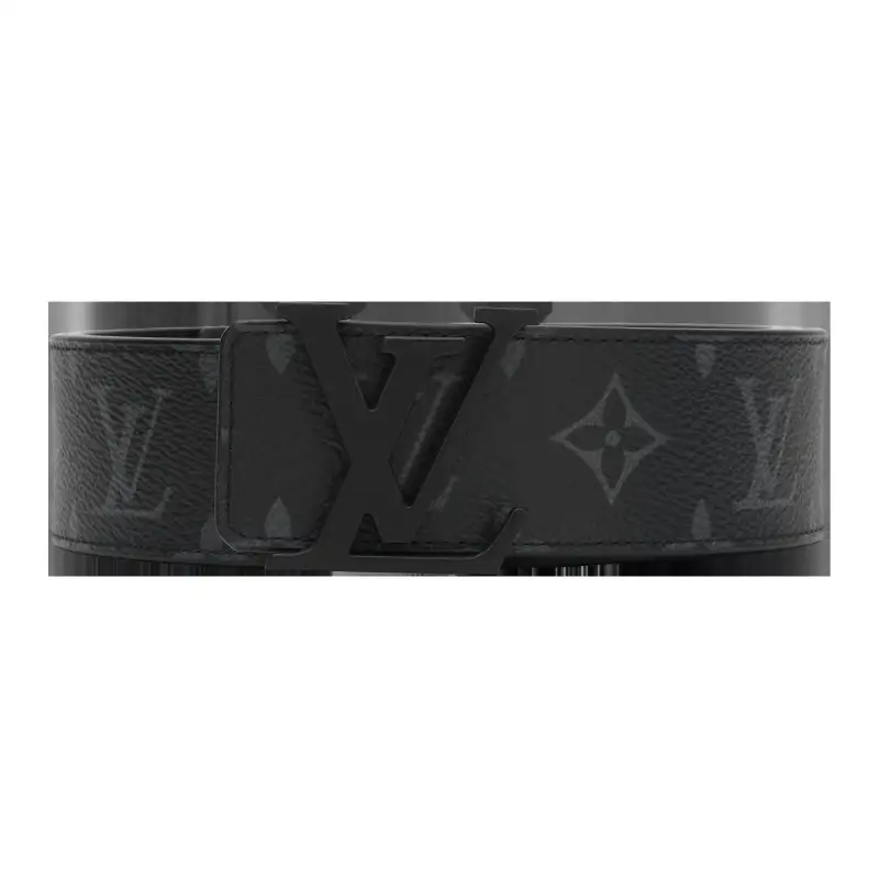 LOUIS VUITTON Initiales Cow Leather Belts Men's Black Width 4cm