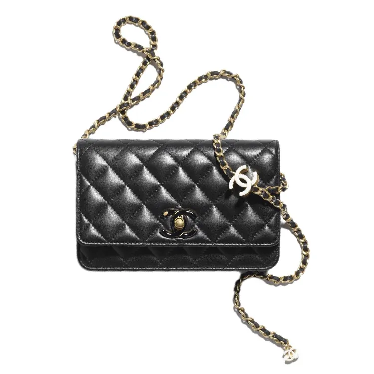 CHANEL Sheepskin Material Gold Metal Shoulder Bag, Crossbody Bag, Wallet Mini Women's Black