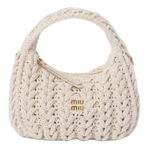 MIU MIU Wander Cotton Crescent Bag, Shoulder Bag, Crossbody Bag, Handbag Women's Chalk White