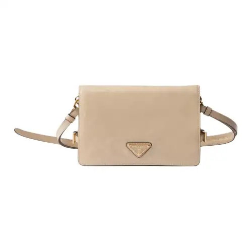 PRADA Leather Crossbody Bag, Shoulder Bag Women's Lime Gray