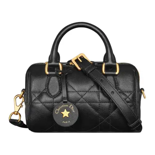 DIOR Groove Macrocannage Calfskin Boston Bag, Handbag, Shoulder Bag, Crossbody Bag Mini Women's Black