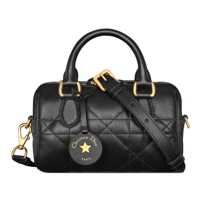DIOR Groove Macrocannage Calfskin Boston Bag, Handbag, Shoulder Bag, Crossbody Bag Mini Women's Black
