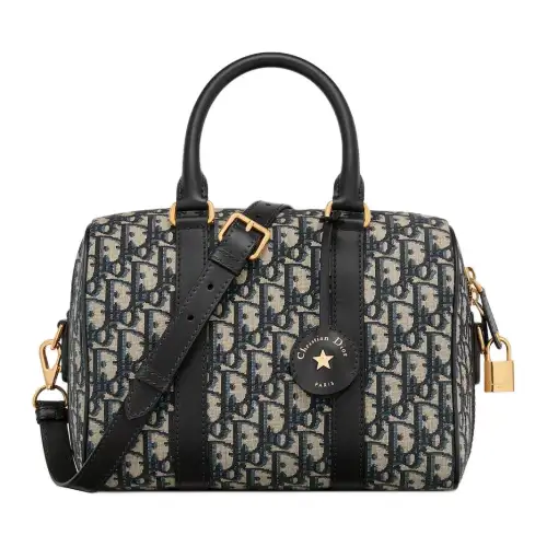 DIOR Groove Oblique Jacquard With Leather Boston Bag, Handbag, Shoulder Bag, Crossbody Bag Regular Women's Blue