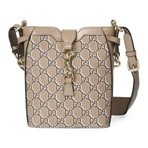 GUCCI Leather Bucket Bag, Shoulder Bag, Crossbody Bag Mini Women's Taupe