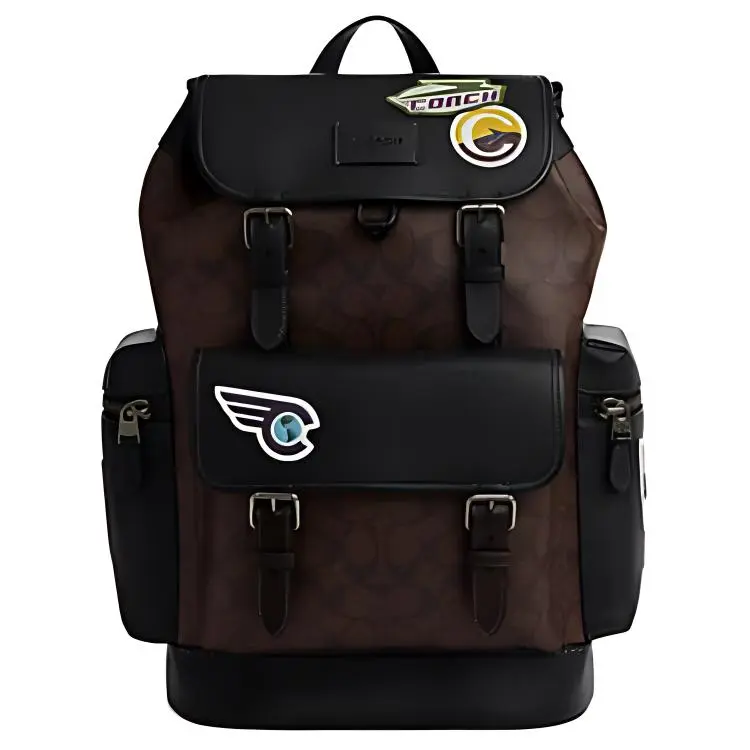 COACH Sprint Coated Canvas With Refined Pebble Texture Leather And Smooth Calfskin Backpack Large Men's Brown & Black