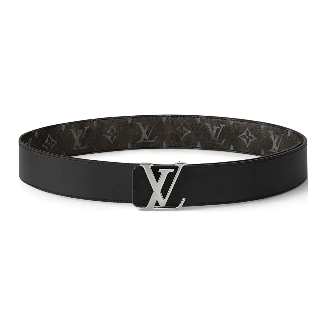 LOUIS VUITTON Initiales Leather Belts Men's Black/Ebony Width 4cm