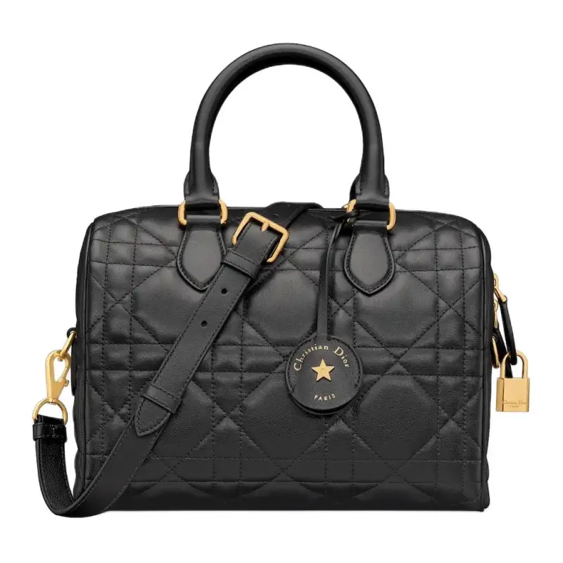 DIOR Groove Macrocannage Calfskin Boston Bag, Handbag, Shoulder Bag, Crossbody Bag Regular Women's Black
