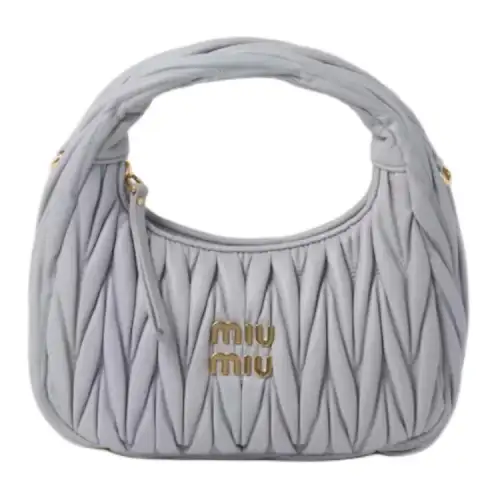 MIU MIU Wander Soft Sheep Leather Hobo Bag, Crescent Bag, Shoulder Bag, Crossbody Bag, Handbag Small Women's Pearl Gray