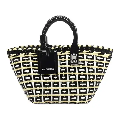 Balenciaga Bistro Woven Polyester Basket Bag, Tote Bag, Shopping Bag, Handbag Women's Beige & Black