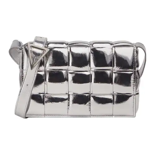 Bottega Veneta Padded Cassette Mirror Finish Sheepskin Crossbody Bag, Shoulder Bag Women's Silver