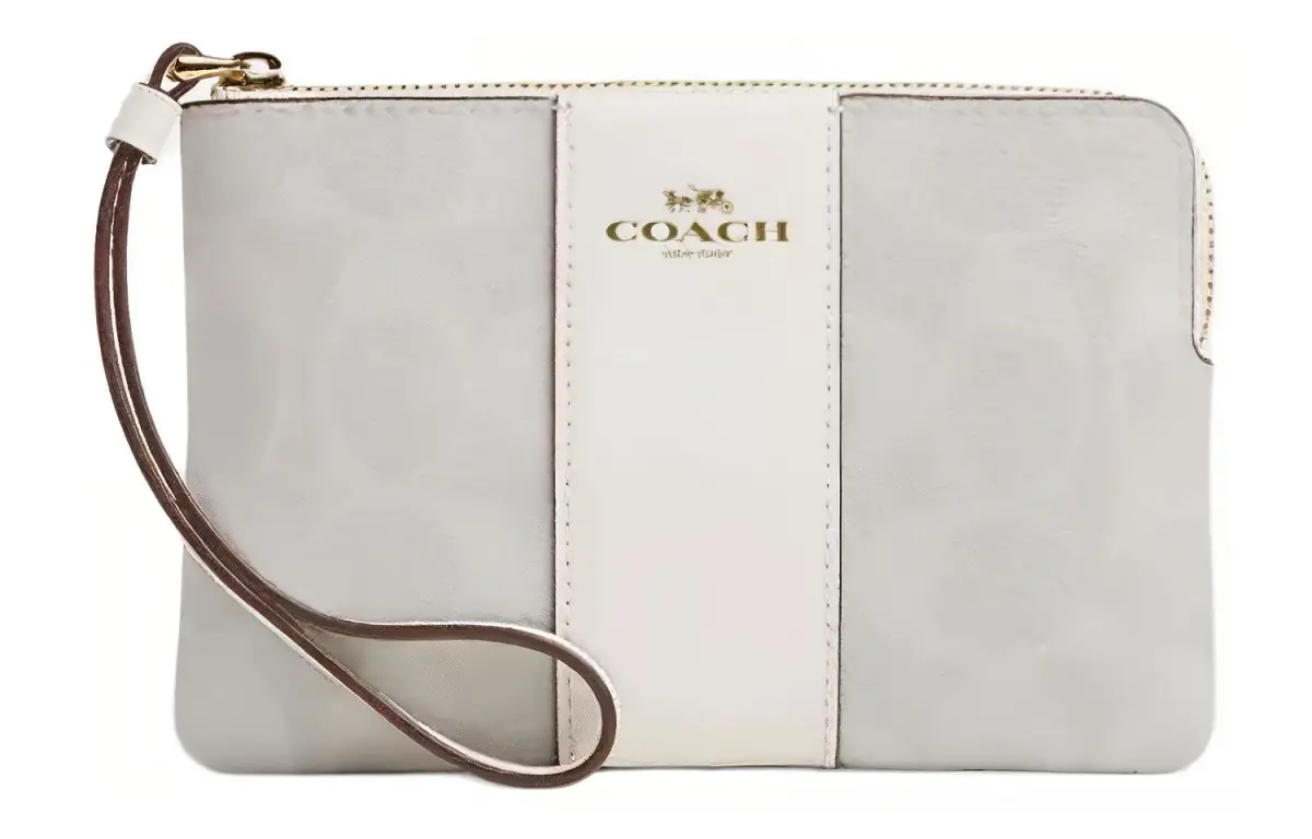 COACH Wristlet Coated Canvas With Recycled Leather Clutch Mini Women's Gold & Chalk & Glacier White