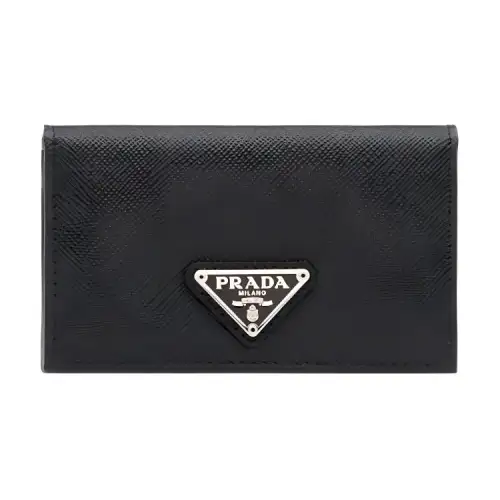 PRADA Saffiano Leather Card Holder Wallet Women's Black