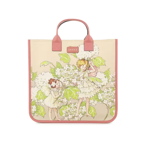 GUCCI Canvas With Leather Tote Bag, Shopping Bag, Handbag, Kids' Bag Large Kids' Light Pink