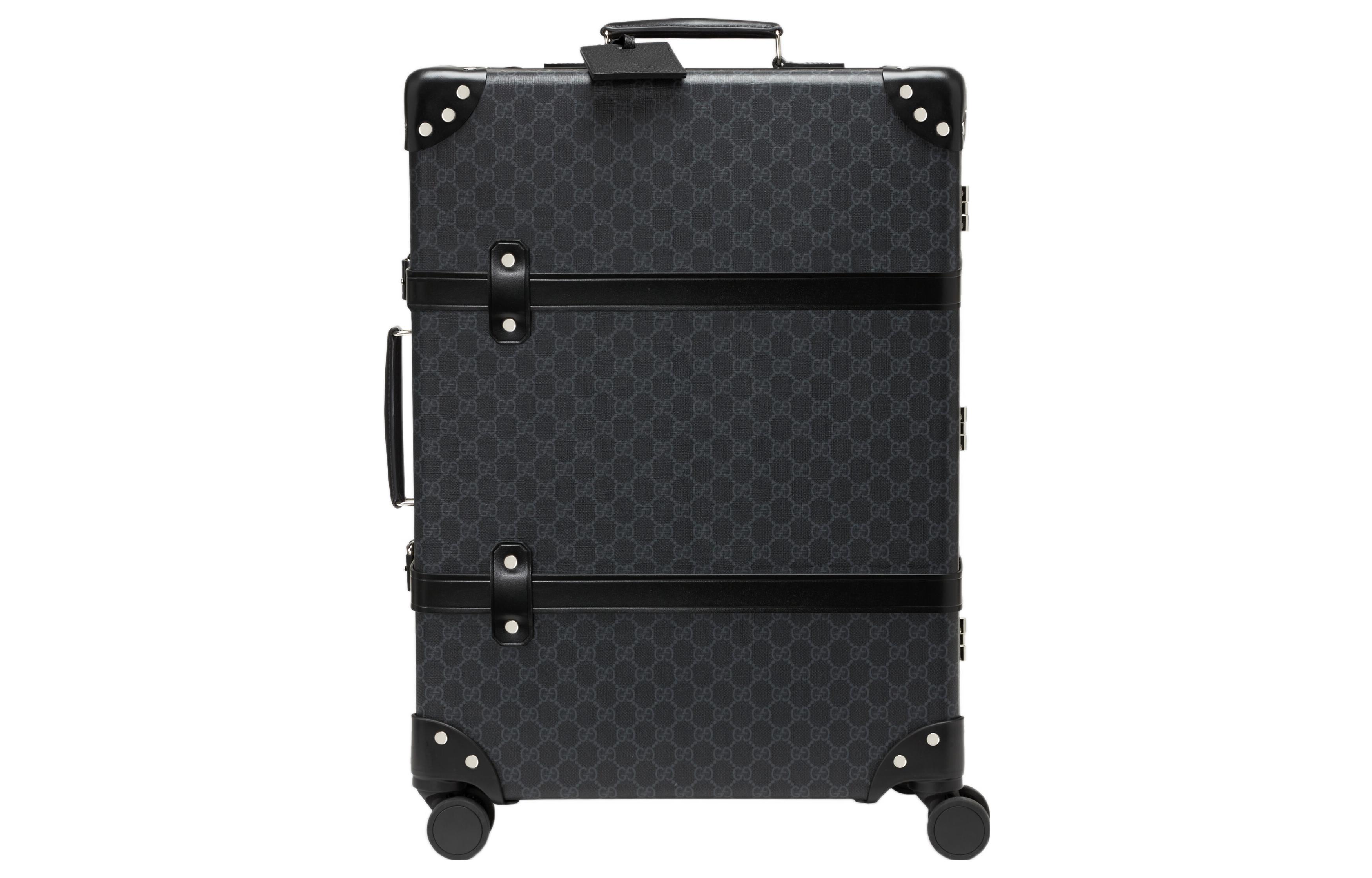 GUCCI Gucci Globe-Trotter Collection Double Belt and Lock Central Metal Buckle Trim Suitcase Luggage Canvas Leather Trolley Case Men's Black