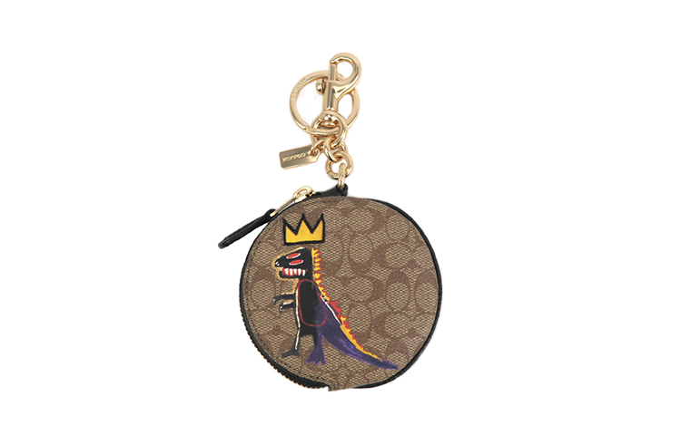 COACH Coach x Basquiat joint model Charm presbyopia dinosaur print round pendant canvas coin purse unisex couple model brown
