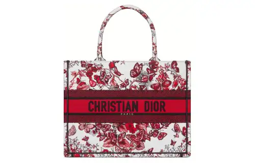 DIOR BookTote Embroidery Tote Bag, Shopping Bag, Handbag Medium Women's Red