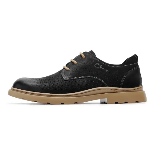 Qianbaidu C°BANNER cow leather commuting office punching breathable formal leather shoes men's black gray