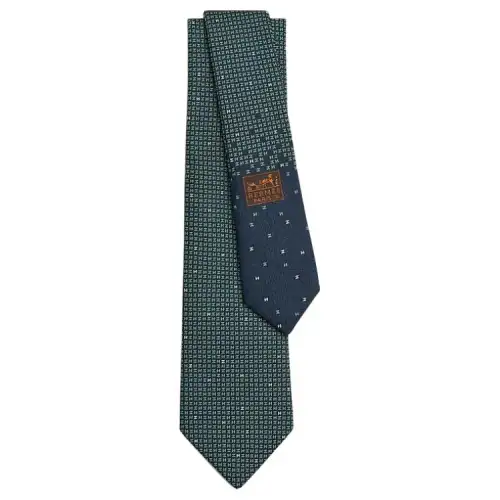 HERMES Mulberry Silk Ties Men's Marine Blue