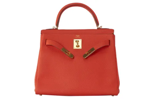HERMES Kelly Togo Calfskin Kelly Bag, One Shoulder Handbag 28 Women's 9T Capucine Orange Red
