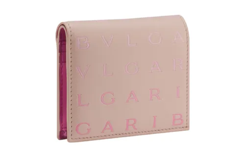 BVLGARI Logo Calfskin Wallet Women's Pink