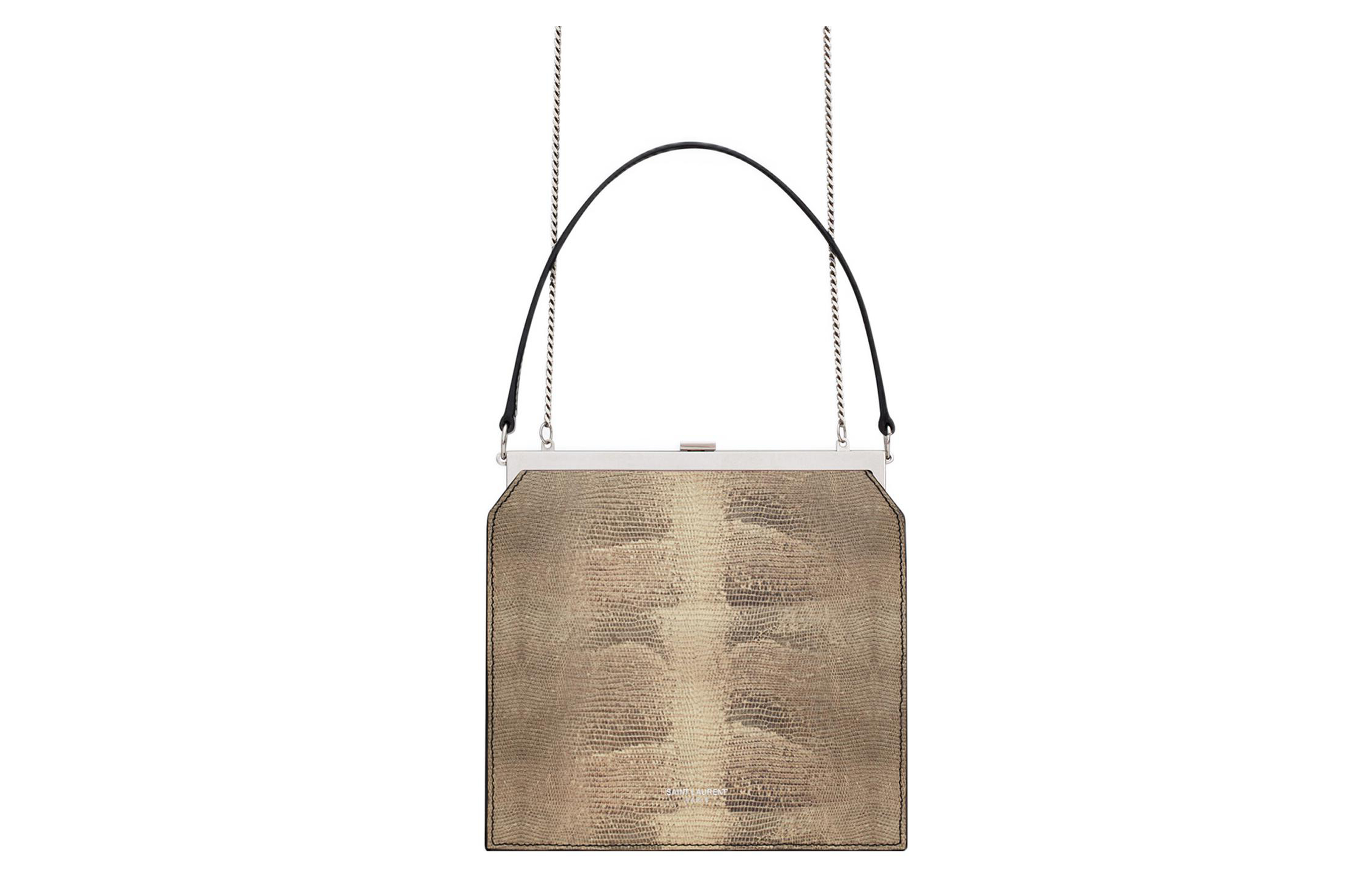 SAINT LAURENT Lizard Skin With Cow Leather Portable Crossbody Bag, Shoulder Bag Women's Light Beige