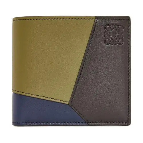 LOEWE Puzzle Calfskin Wallet Unisex Olive & Dark Brown