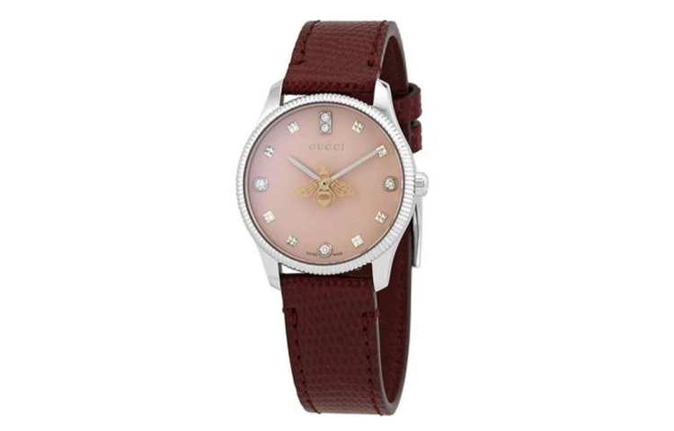GUCCI G Timeless Collection Wrist Watches Quartz Movement Genuine Leather Strap Pink Watch Dial Women's Watch