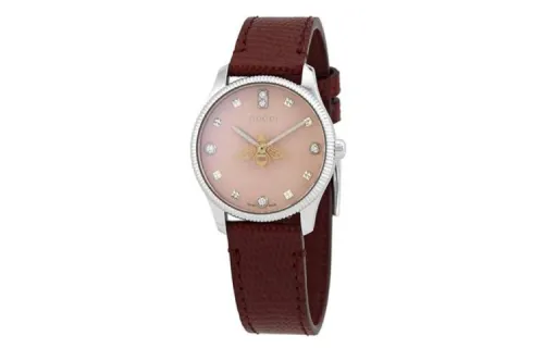 GUCCI G Timeless Collection Wrist Watches Quartz Movement Genuine Leather Strap Pink Watch Dial Women's Watch
