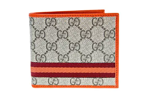 GUCCI Canvas With Leather Wallet Men's Ebony/Orange