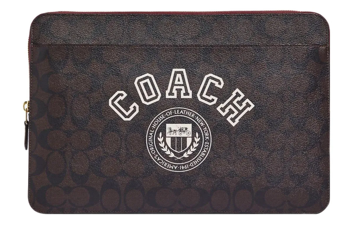 COACH Laptop Sleeve Coated Canvas With Smooth Leather Clutch Laptop Bags Large Women's Brown & Chalk White