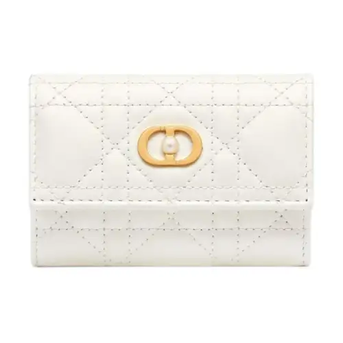 DIOR Wicker Pattern Lambskin Wallet Women's White