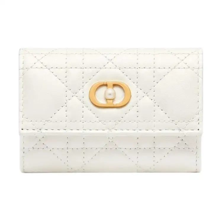 DIOR Wicker Pattern Lambskin Wallet Women's White