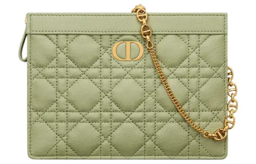 DIOR Caro Soft Calfskin One Shoulder Crossbody Clutch Women's Green