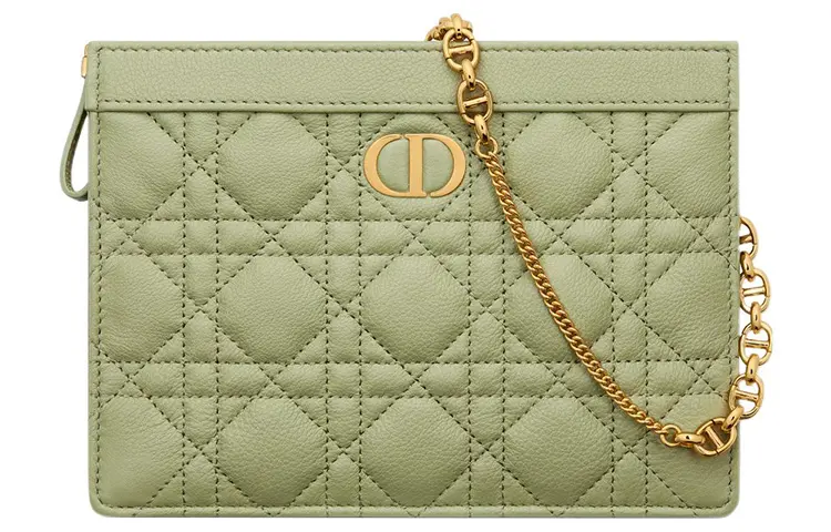 DIOR Caro Soft Calfskin One Shoulder Crossbody Clutch Women's Green