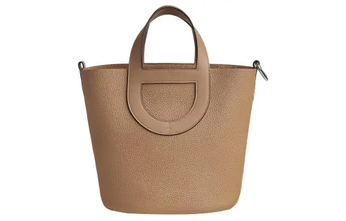 HERMES In The Loop Clemence Leather Blend Swift Calfskin Basket Bag Pig Nose Bucket Bag Handbag Women's Tea Brown