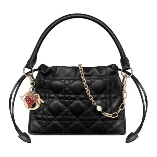 DIOR Lady Dior Wicker Pattern Leather Shoulder Bag, Crossbody Bag, Handbag Mini Women's Black