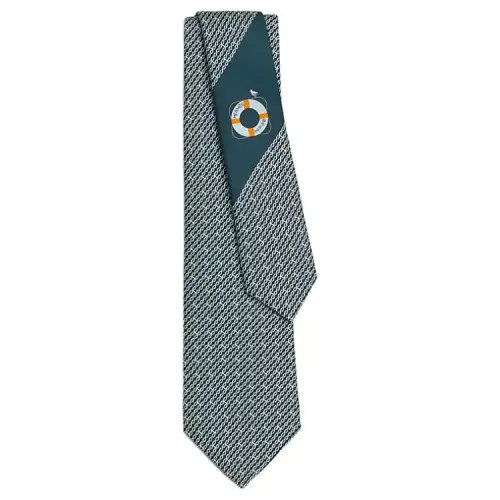 HERMES Mulberry Silk Ties Men's Marine Blue