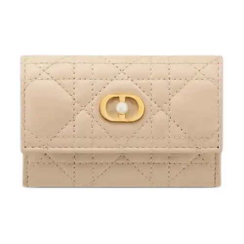 DIOR Jolie Wicker Pattern Lambskin Wallet Women's Pink Beige