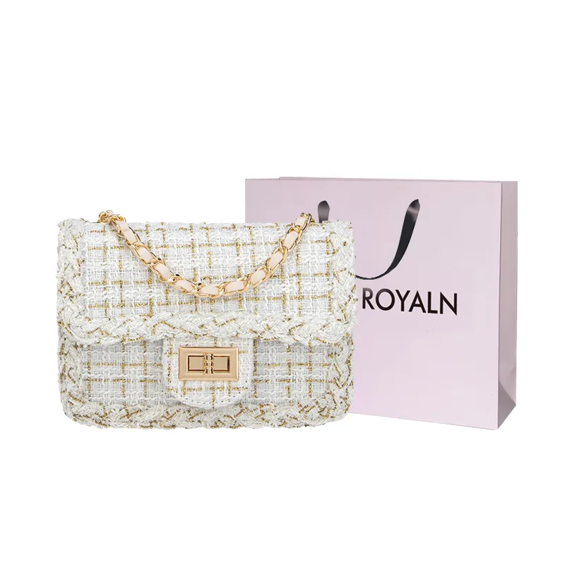 LOUIS ROYALN Woolen Shoulder Bag, Crossbody Bag Women's White/Black