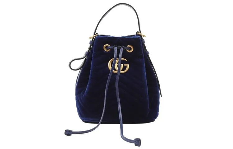GUCCI Marmont Velvet Bucket Bag, Shoulder Bag, Crossbody Bag, Handbag Women's Blue