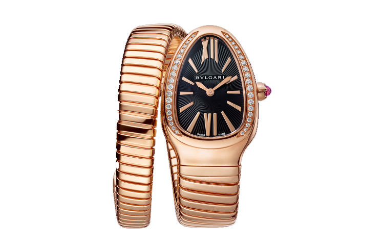 BVLGARI Serpenti Series Wrist Watches Quartz Movement 18K Rose Gold Strap Black Dial Women's Watch 30m Water Resistant