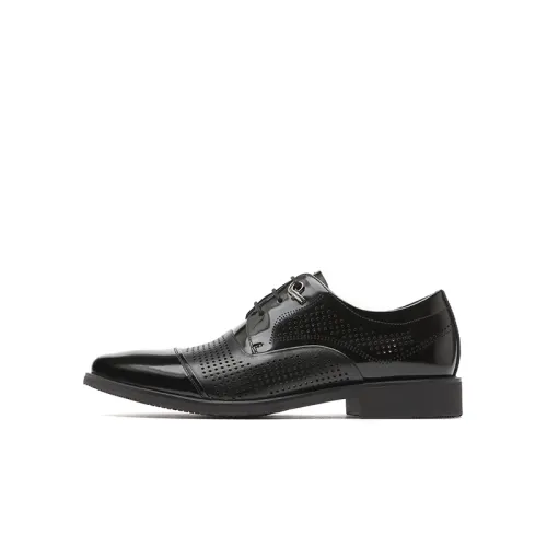 Red Dragonfly cow leather perforated breathable business leather shoes non-slip wear-resistant simple and versatile leather shoes men's black