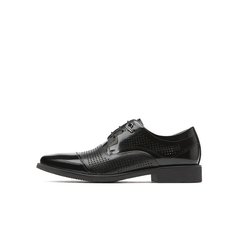 Red Dragonfly cow leather perforated breathable business leather shoes non-slip wear-resistant simple and versatile leather shoes men's black