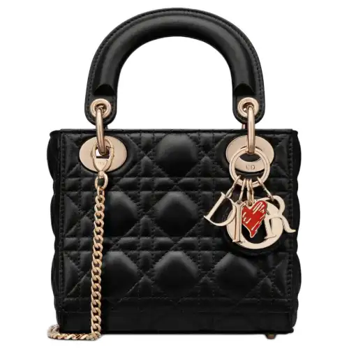 DIOR Lady Dior Cow Leather Handbag, Shoulder Bag, Crossbody Bag, Handbag Mini Women's Black
