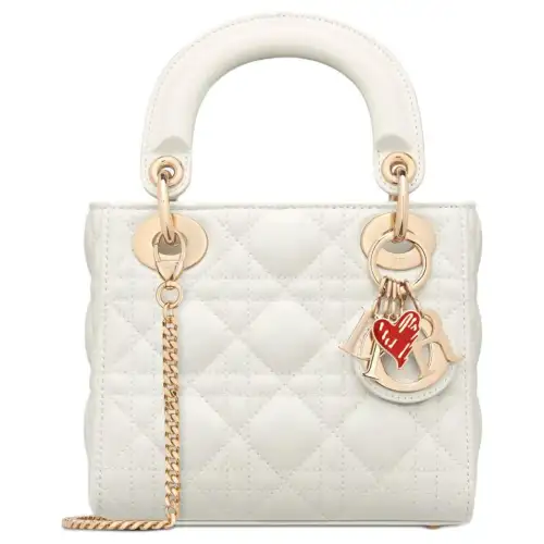 DIOR Lady Dior Wicker Pattern Cow Leather Handbag, Shoulder Bag, Crossbody Bag, Handbag Mini Women's Milk White