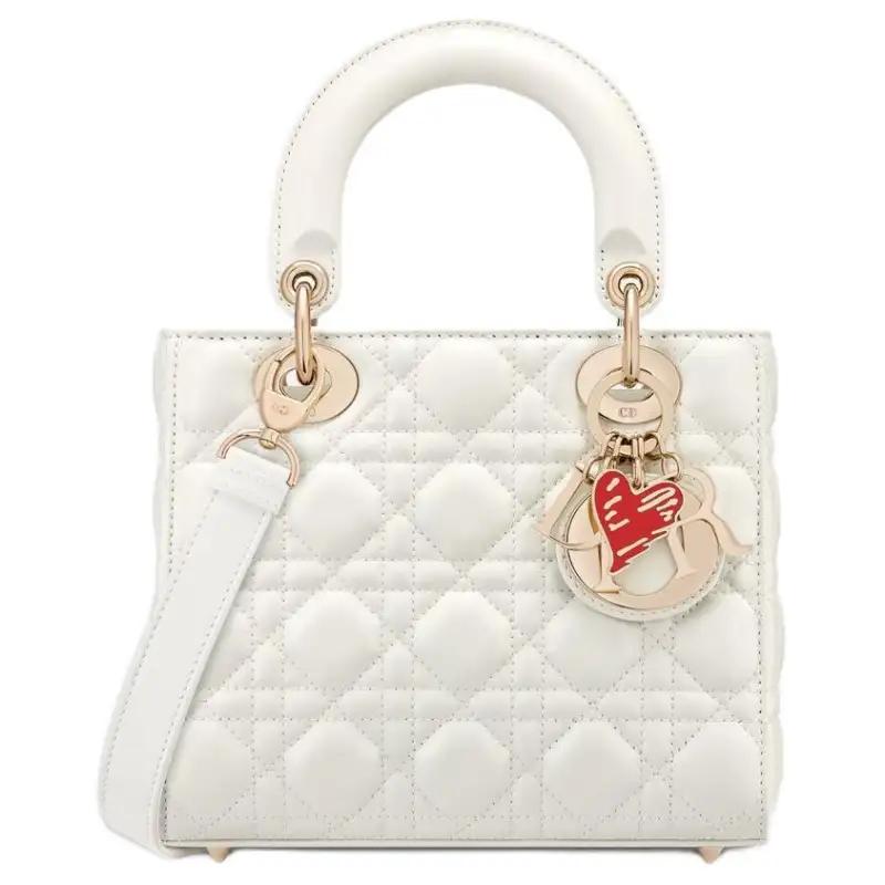 DIOR Lady Dior Wicker Pattern Sheepskin Handbag, Shoulder Bag, Crossbody Bag, Handbag Small Women's Milk White
