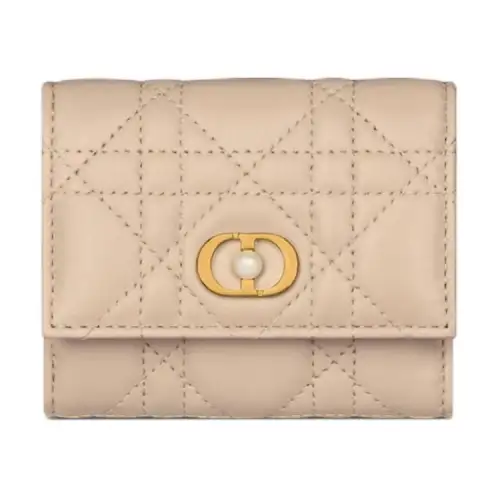 DIOR Cangrid Lambskin Wallet Women's Pink Beige