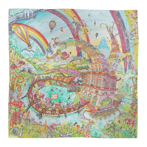 HERMES Soaring Blessing Treasure Dream Mulberry Silk Scarves Women's Multicolor